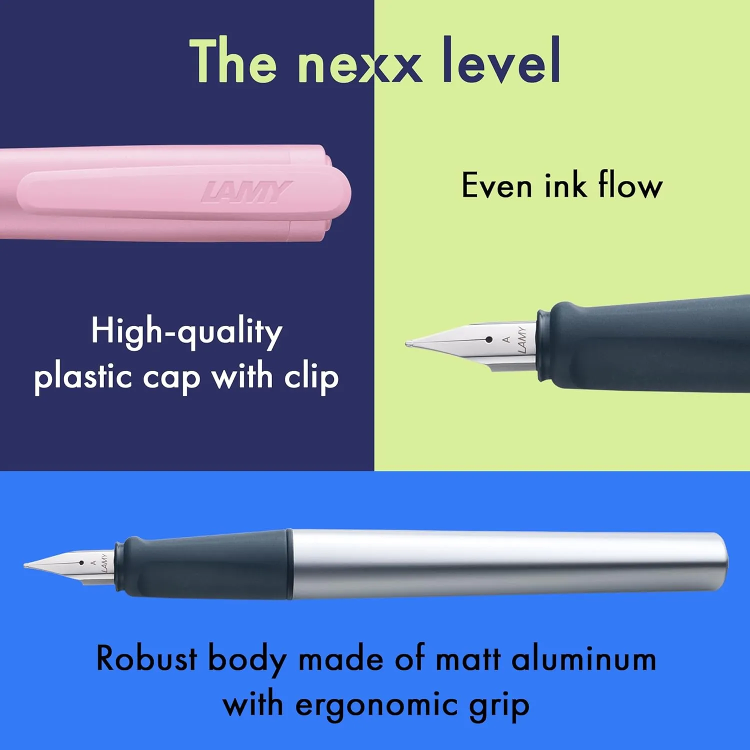 LAMY nexx rose – Fountain Pen with slip-proof grip & polished steel nib in size A - triangular aluminum body - including LAMY T 10 blue cartridge - Right-Handed