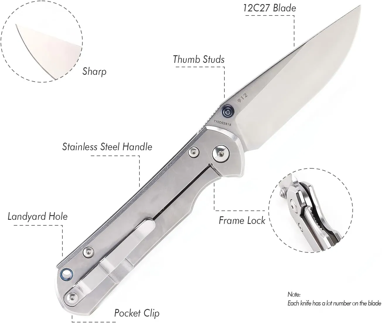 Land 9103 912 Lock Pocket Folding Knife 12C27 Stainless Steel Blade…