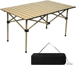 Large Folding Camping Table, Portable Aluminum Roll-up Picnic Backpacking Table with Carry Bag, Lightweight Outdoor Foldable Table for BBQ Travel Party Beach, 4-6 Person ( Color : Yellow , Size : 38"