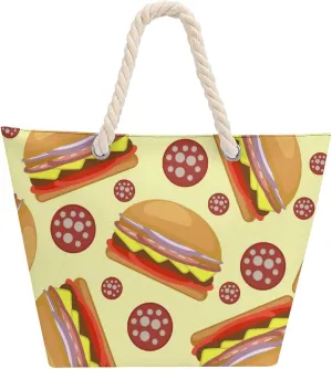 Large Tote Bag Women Burgers Fast Food Hobo Bag Travel Purse Oversize Shoulder Handbag for Work Beach