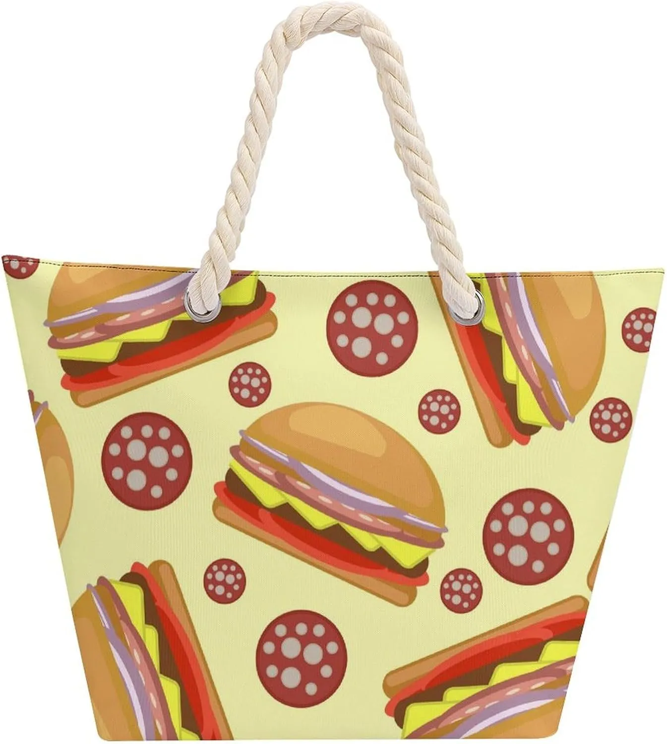 Large Tote Bag Women Burgers Fast Food Hobo Bag Travel Purse Oversize Shoulder Handbag for Work Beach