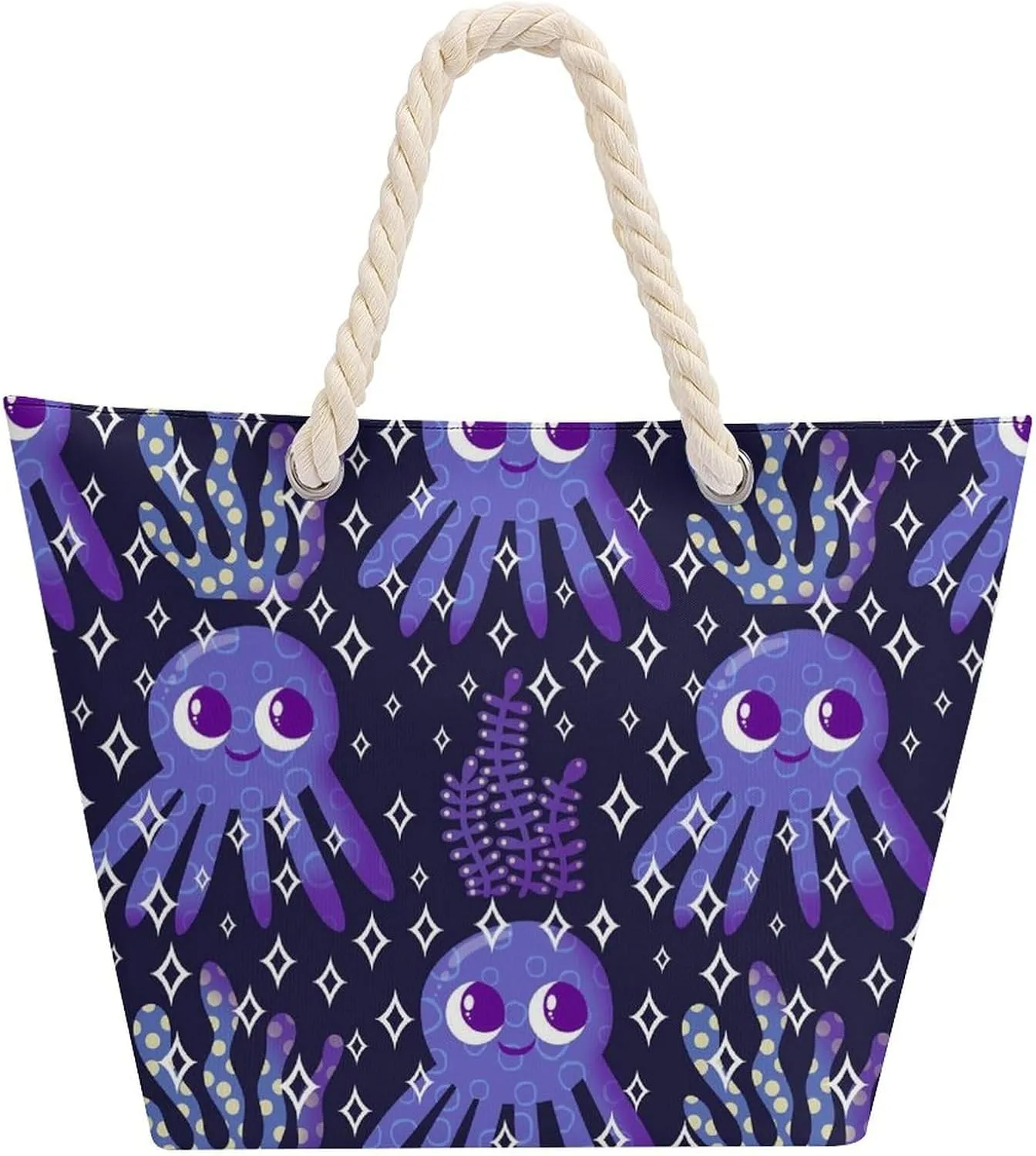 Large Tote Bag Women Ocean Seaweed Cute Octopus Weekender Hobo Bag Travel Purse Oversize Shoulder Handbag for Work Beach