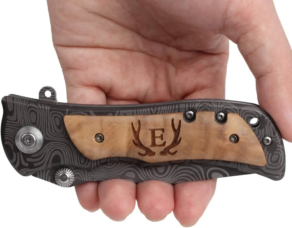 Laser Engraved Pocket Knife with monogrammed from A-Z
