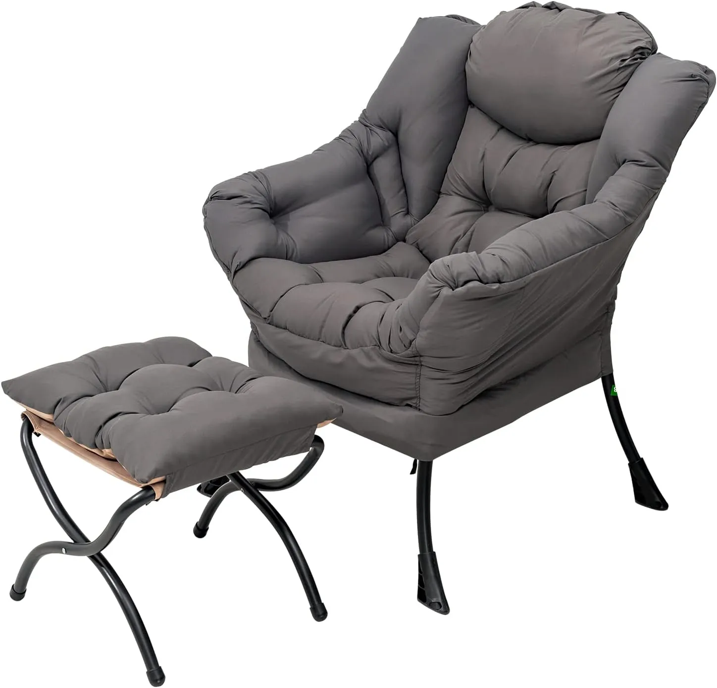 Lazy Chair with Ottoman, Modern Soft Reading Chair Accent Contemporary Lounge Leisure Sofa Chair with Armrests and a Side Pocket for Living Room, Bedroom, Dorm & Office, Dark Grey