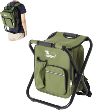 LEADALLWAY Backpack Fishing Chair with Cooler Bag Foldable Stool,Fishing Hunting Gifts for Men,Outdoor,Camping,Paints,BBQ,Beach,Picnic,Hiking,Concert,Green