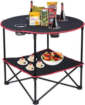 LEADALLWAY Camping Table Folding Picnic Table with 4 Cup Holders and Carrying Bags Collapsible Canvas Portable Tables Folding for BBQ Outdoor Fishing