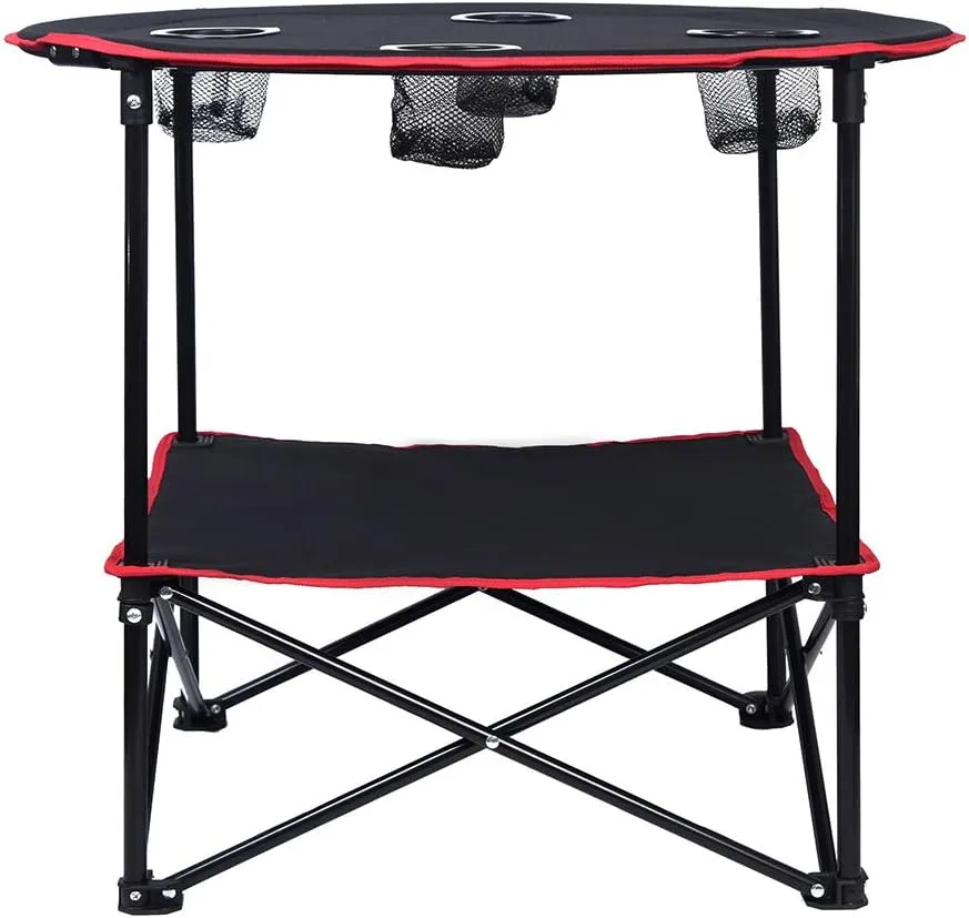 LEADALLWAY Camping Table Folding Picnic Table with 4 Cup Holders and Carrying Bags Collapsible Canvas Portable Tables Folding for BBQ Outdoor Fishing