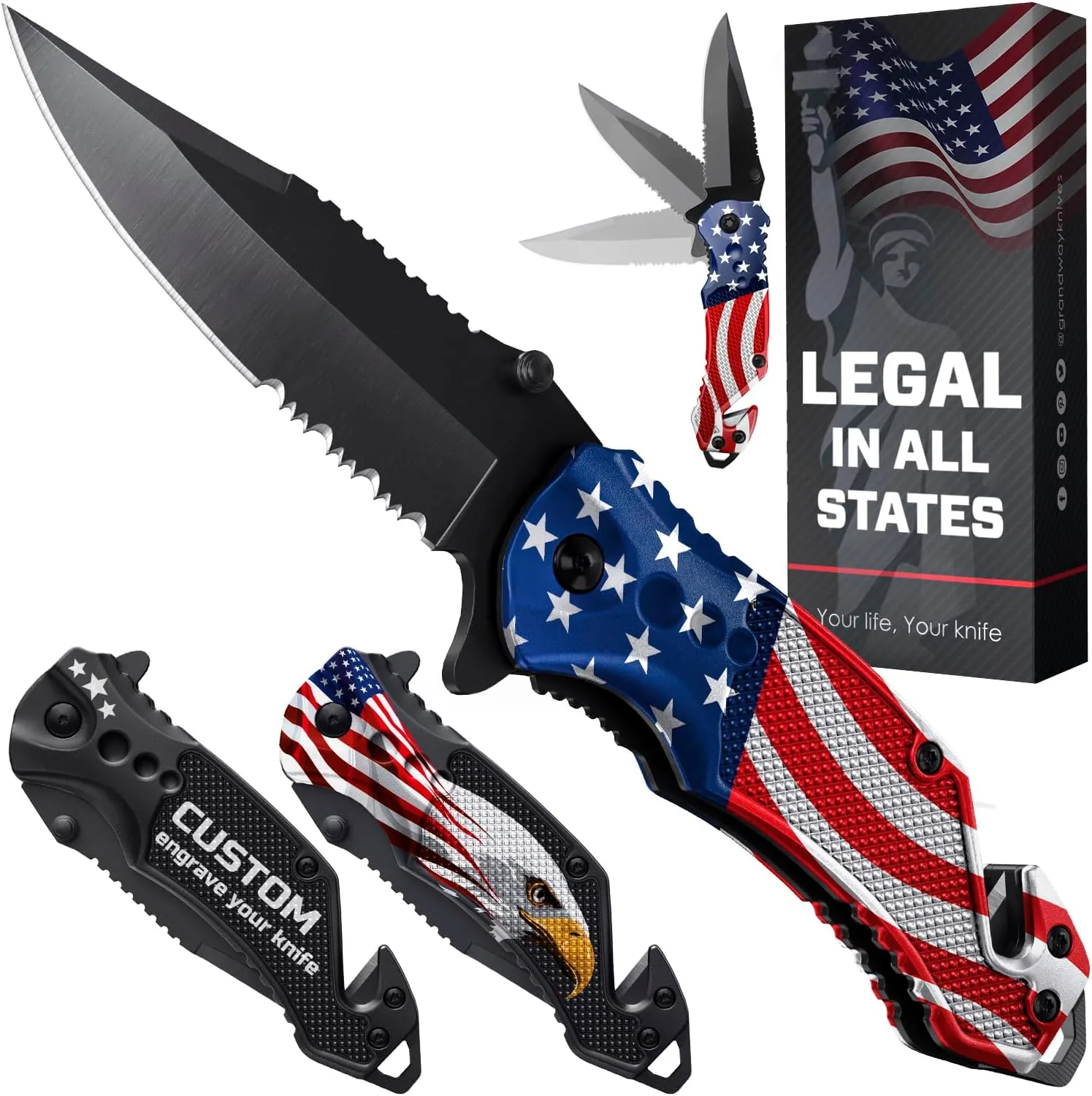 Legal Pocket Knife with American Flag - Folding Sharp Blade - Small Patriotic Knives fo EDC - United States Gifts - Best for Men Boys Teenagers - Nice Tool US - Gift Idea fo Men & Women 6680 F
