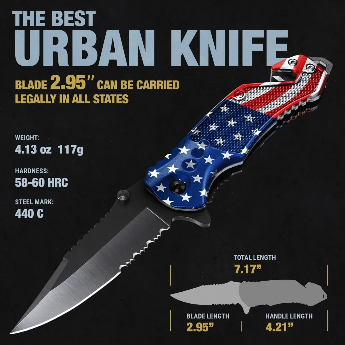 Legal Pocket Knife with American Flag - Folding Sharp Blade - Small Patriotic Knives fo EDC - United States Gifts - Best for Men Boys Teenagers - Nice Tool US - Gift Idea fo Men & Women 6680 F