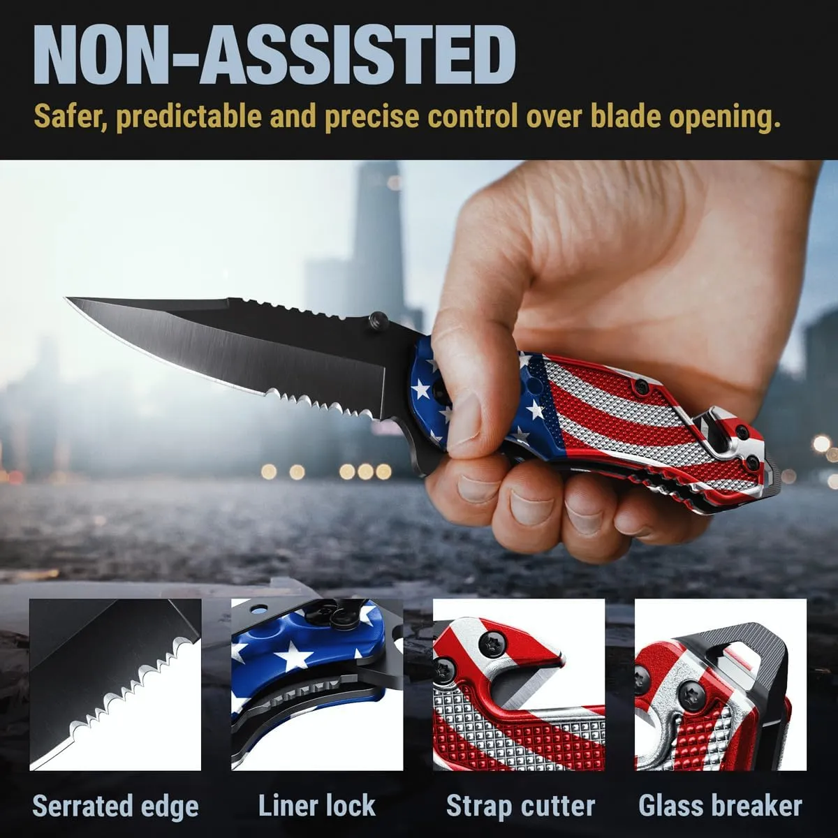 Legal Pocket Knife with American Flag - Folding Sharp Blade - Small Patriotic Knives fo EDC - United States Gifts - Best for Men Boys Teenagers - Nice Tool US - Gift Idea fo Men & Women 6680 F