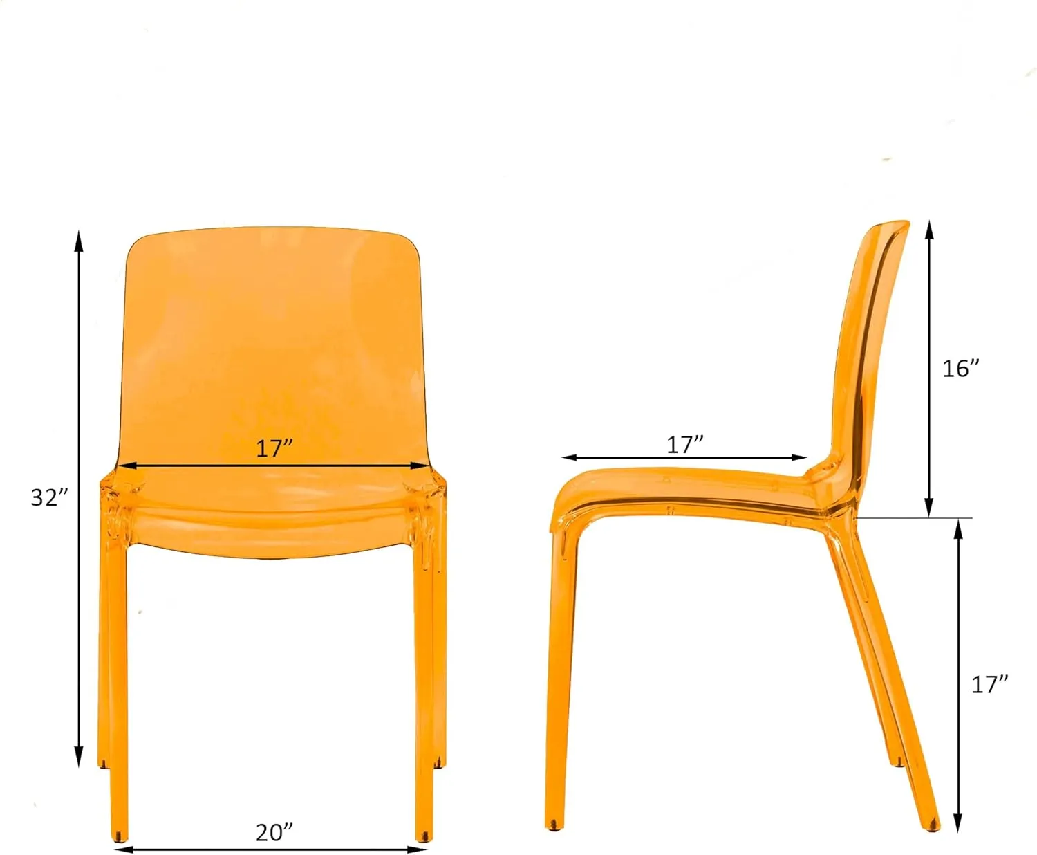 LeisureMod Mid-Century Modern Dining Chair, Transparent Orange Acrylic Accent Chair for Kitchen, Dining Room, and Contemporary Home Decor
