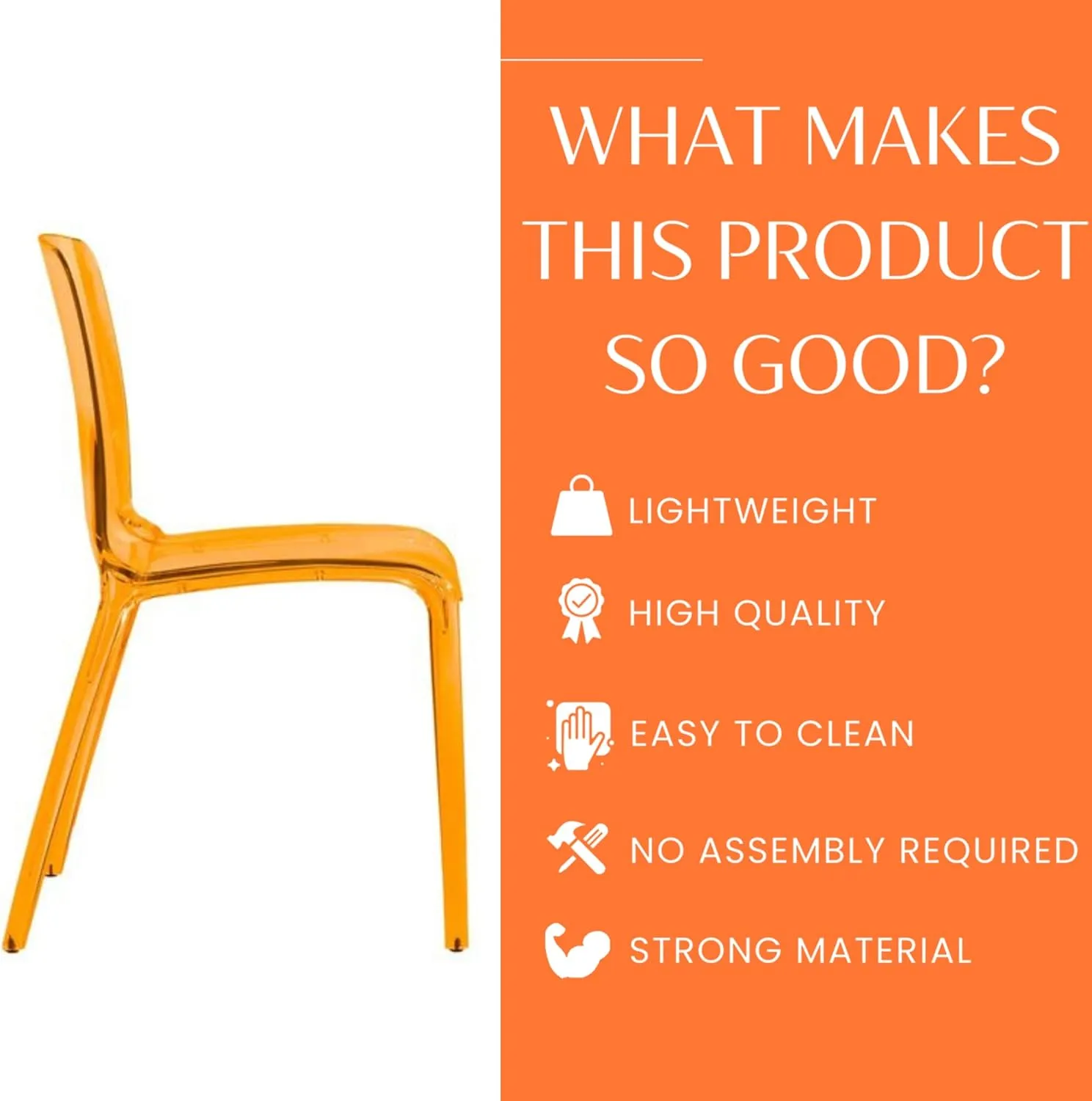 LeisureMod Mid-Century Modern Dining Chair, Transparent Orange Acrylic Accent Chair for Kitchen, Dining Room, and Contemporary Home Decor