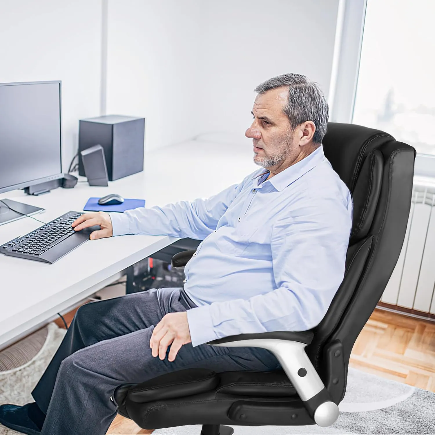 LEMBERI 600 Lbs Big and Tall Office Chair for Heavy People, Ergonomic PU Leather High Back Executive Comfy Computer Chair with Lumbar Support, Heavy Duty Wide Seat Thick Padded Office Chairs (Black)