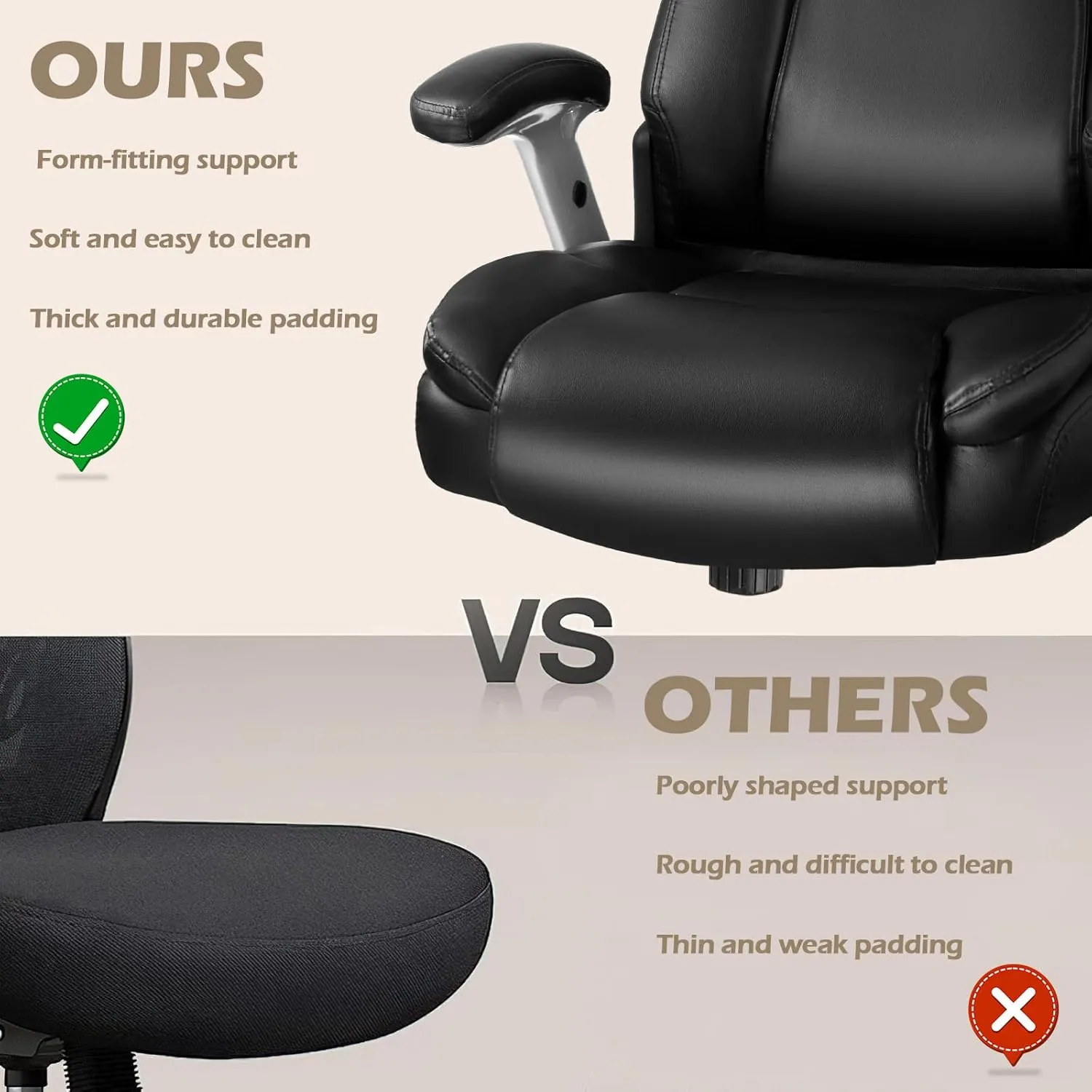 LEMBERI 600 Lbs Big and Tall Office Chair for Heavy People, Ergonomic PU Leather High Back Executive Comfy Computer Chair with Lumbar Support, Heavy Duty Wide Seat Thick Padded Office Chairs (Black)