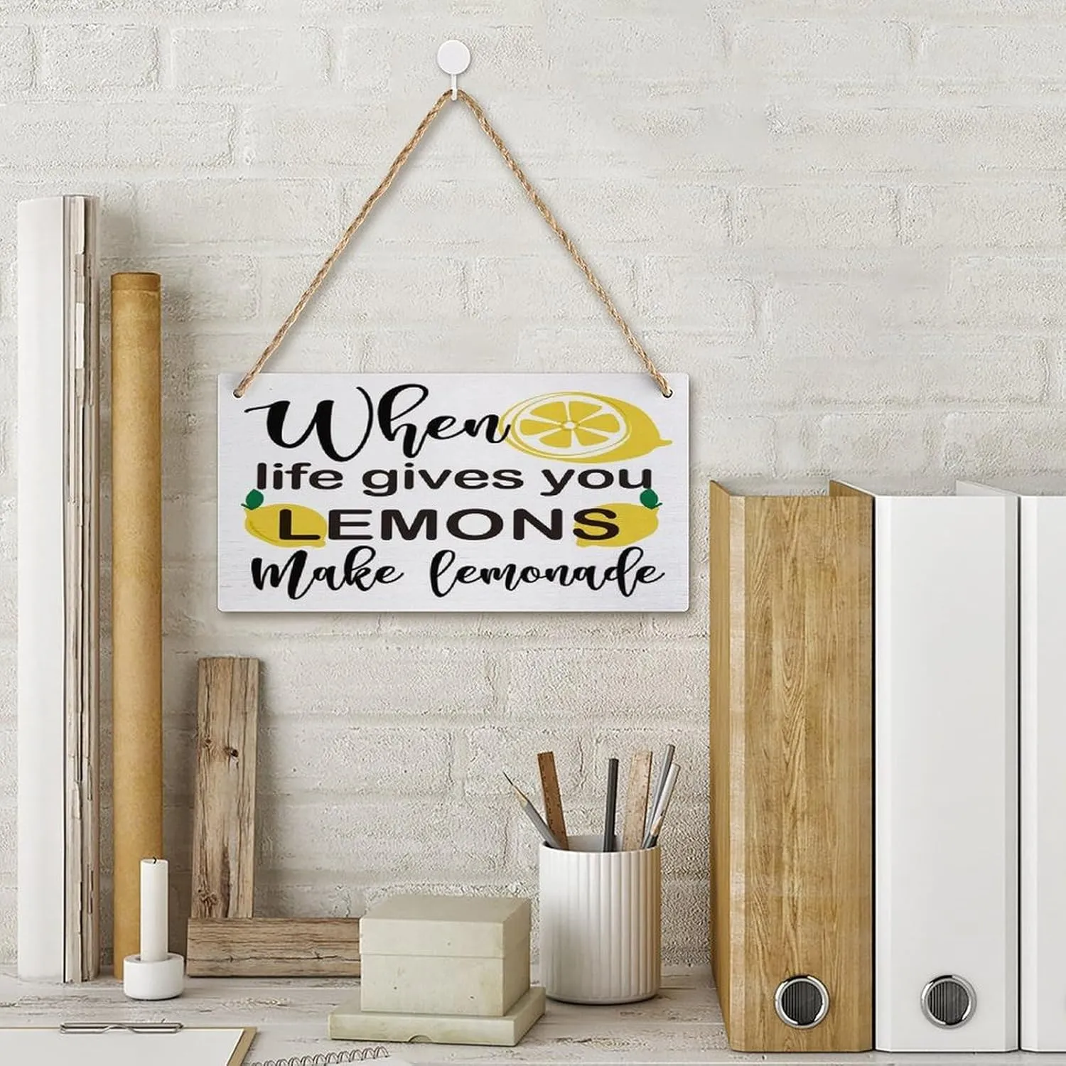 Lemon Decor Wood Sign When Life Gieves You Lemons Make Lemoneade Hanging Art Wall Decor 12x6 Inch Sign Decor For Home Office Kitchen Cubicle Decor,Farmhouse Summer Lemon Sign Decor