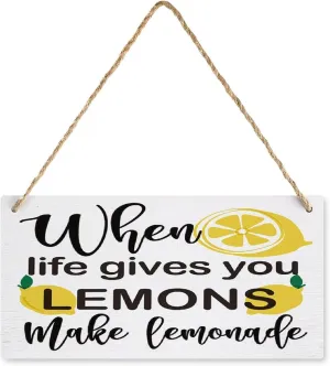 Lemon Decor Wood Sign When Life Gieves You Lemons Make Lemoneade Hanging Art Wall Decor 12x6 Inch Sign Decor For Home Office Kitchen Cubicle Decor,Farmhouse Summer Lemon Sign Decor