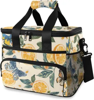 Lemons Butterflies Yellow Cooler Bag Insulated Cooler Soft Sided Cooler 24 Can Portable Picnic Bag Large Leakproof Lunch Bag Box for Beach Grocery Camping Travel Car Men Women