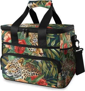 Leopards Palm Print Cooler Bag Insulated Cooler Soft Sided Cooler 24 Can Portable Picnic Bag Large Leakproof Lunch Bag Box for Beach Grocery Camping Travel Car Men Women