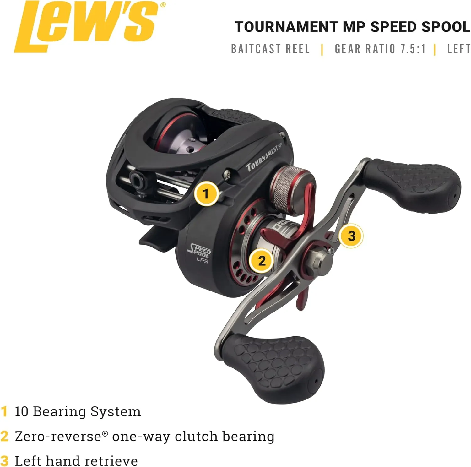 Lew's Tournament MP Speed Spool LFS Baitcast Fishing Reel, Aluminum Frame, Premium 10 Stainless Steel Ball Bearings