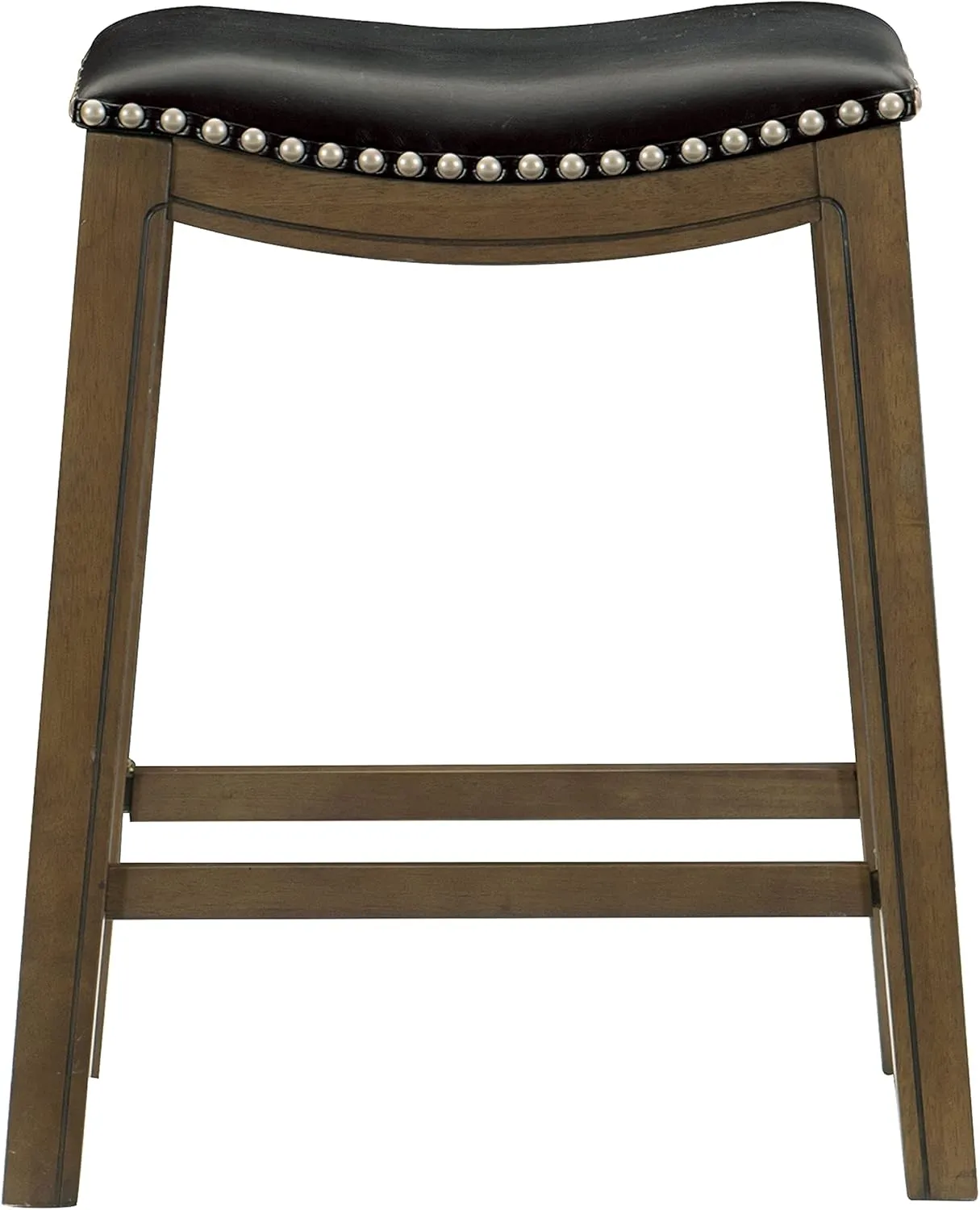Lexicon Alviso Solid Wood Stools, 26-Inch Counter Height Upholstered Padded Saddle Counter Stools, Faux Leather, Easy Assembly Narrow Solid Wood Frame, Nickel Nailhead, Modern Rustic - Black