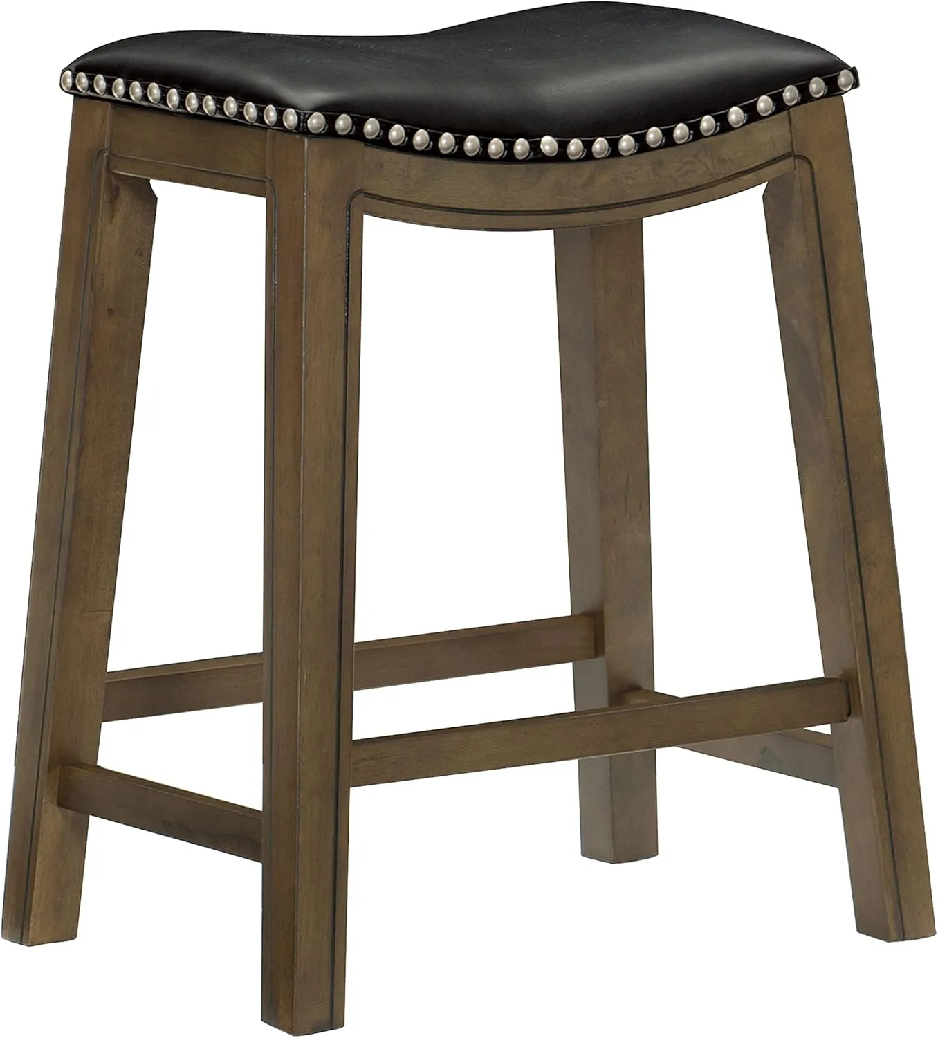 Lexicon Alviso Solid Wood Stools, 26-Inch Counter Height Upholstered Padded Saddle Counter Stools, Faux Leather, Easy Assembly Narrow Solid Wood Frame, Nickel Nailhead, Modern Rustic - Black