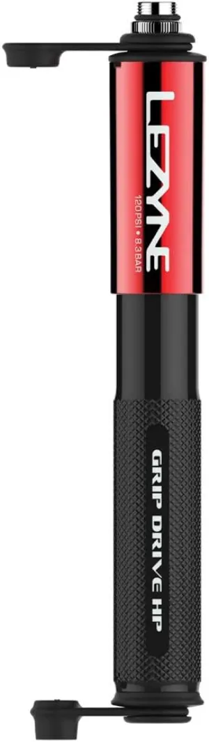 Lezyne Grip Drive HP Bicycle Hand Pump, ABS Flip Chuck, 120PSI, Road, Gravel Bike, Presta and Schrader Valve, High Pressure