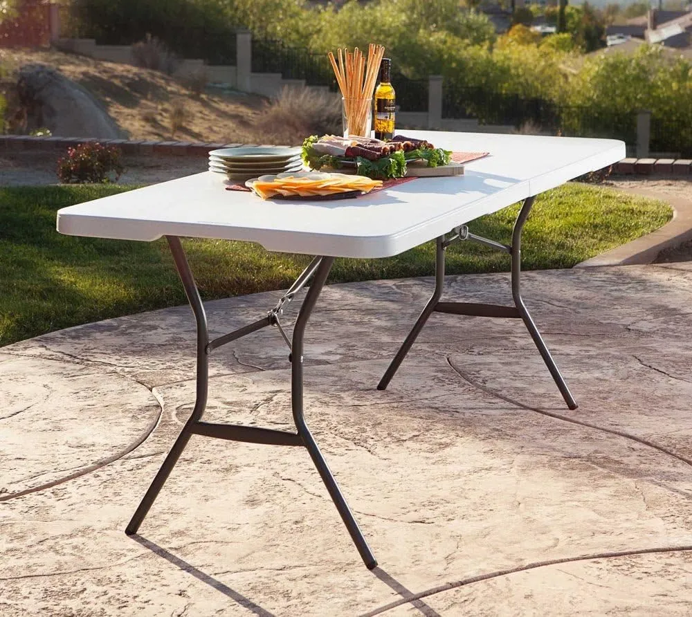 Lifetime 25011 Fold in Half Commercial Table, 6 Feet, White Granite