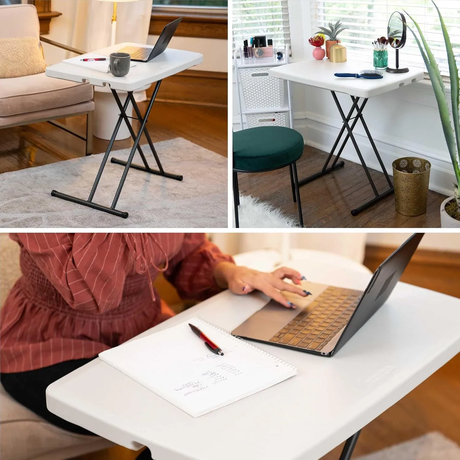Lifetime 28240 Adjustable Folding Laptop Table TV Tray, 30 Inch Almond