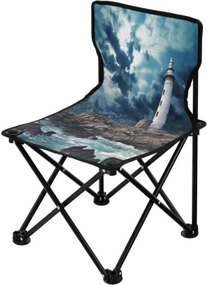 Lighthouse on Rocks Portable Camping Chair Lightweight Folding Chair Foldable Backpacking Chair Outdoor Chair for Camping, Picnic, Beach, Sport, Supports up to 220 lbs