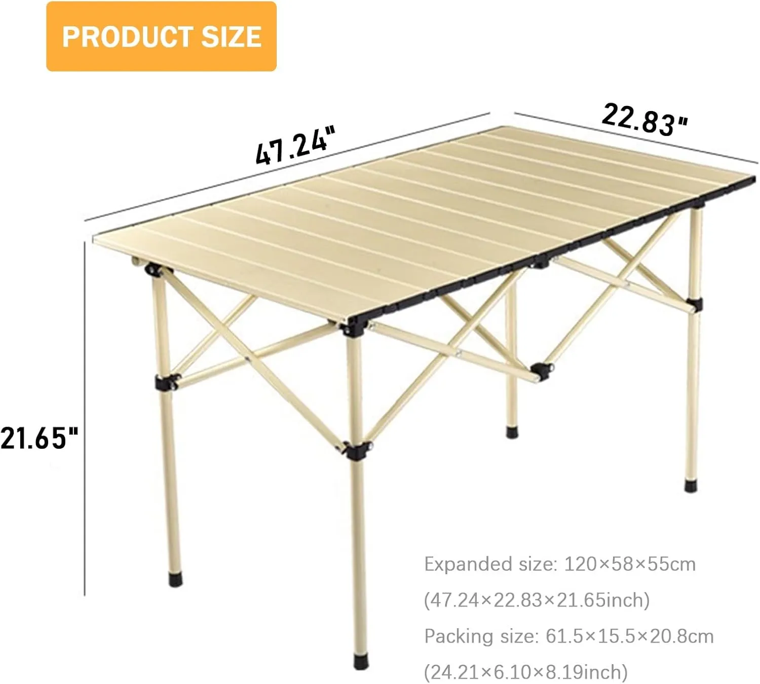 Lightweight Aluminum Folding Camping Table, 4-6 Person Portable Roll-up Beach Table with Carry Bag for Outdoor Picnic BBQ Backyard Party, Support 110lbs