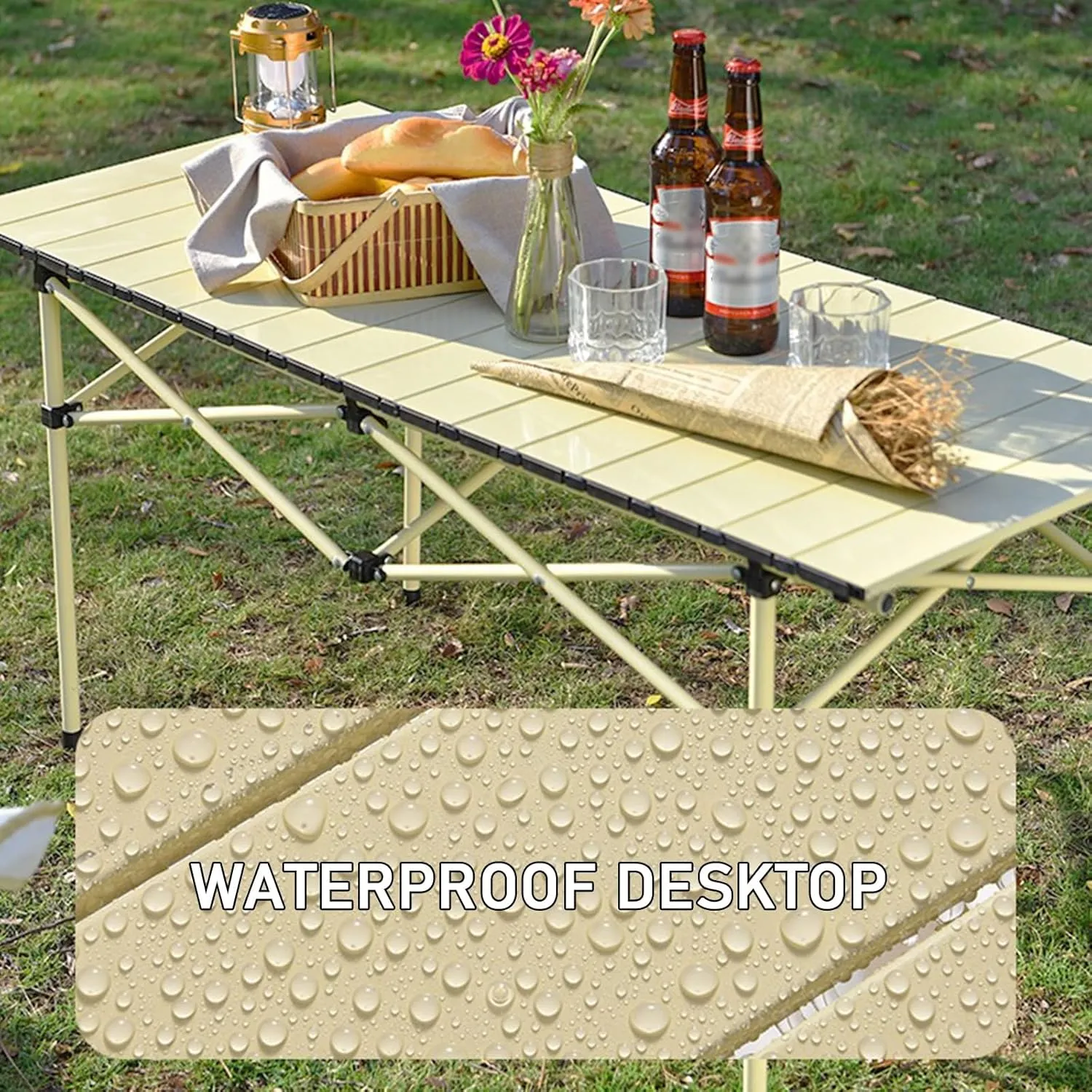 Lightweight Aluminum Folding Camping Table, 4-6 Person Portable Roll-up Beach Table with Carry Bag for Outdoor Picnic BBQ Backyard Party, Support 110lbs