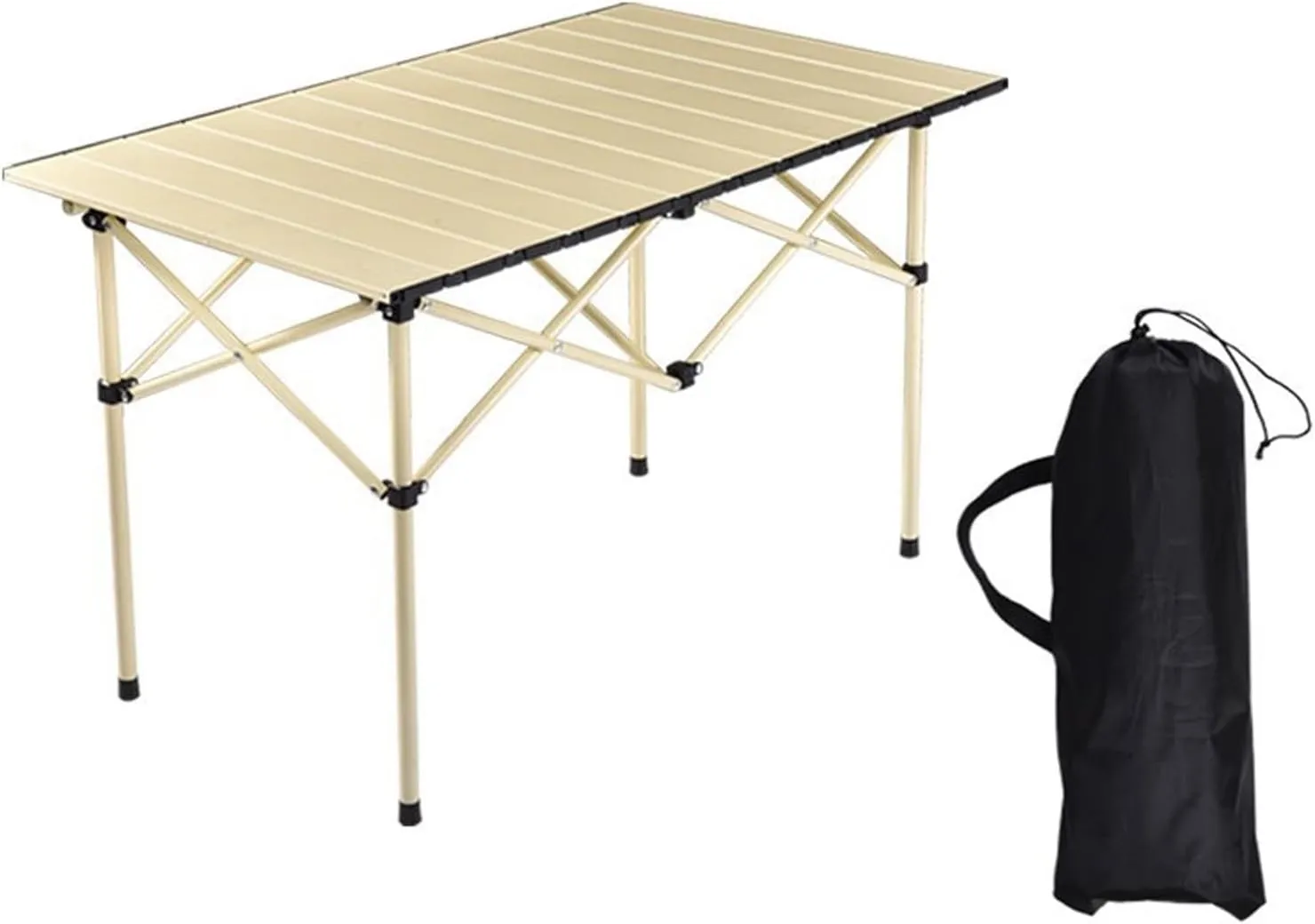 Lightweight Aluminum Folding Camping Table, 4-6 Person Portable Roll-up Beach Table with Carry Bag for Outdoor Picnic BBQ Backyard Party, Support 110lbs