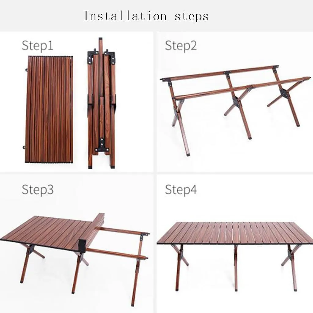 Lightweight Aluminum Roll Up Table Easy to Clean Portable Folding Table Outdoor Travel Backyards Camping Table
