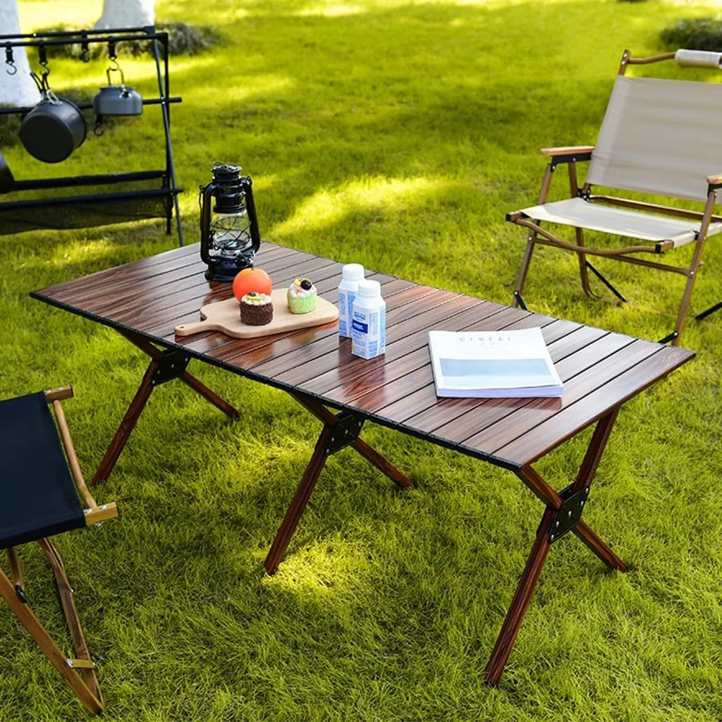 Lightweight Aluminum Roll Up Table Easy to Clean Portable Folding Table Outdoor Travel Backyards Camping Table