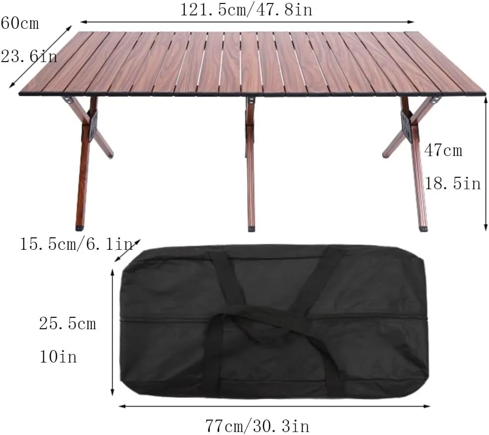 Lightweight Aluminum Roll Up Table Easy to Clean Portable Folding Table Outdoor Travel Backyards Camping Table
