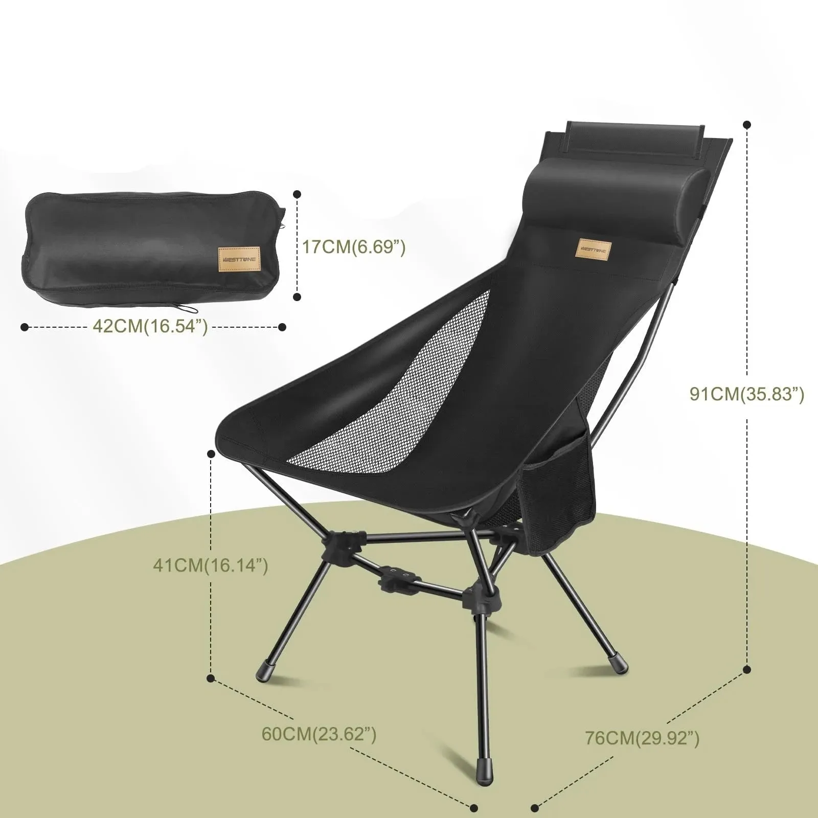 Lightweight Folding Camping Chair with Headrest and Storage Bag