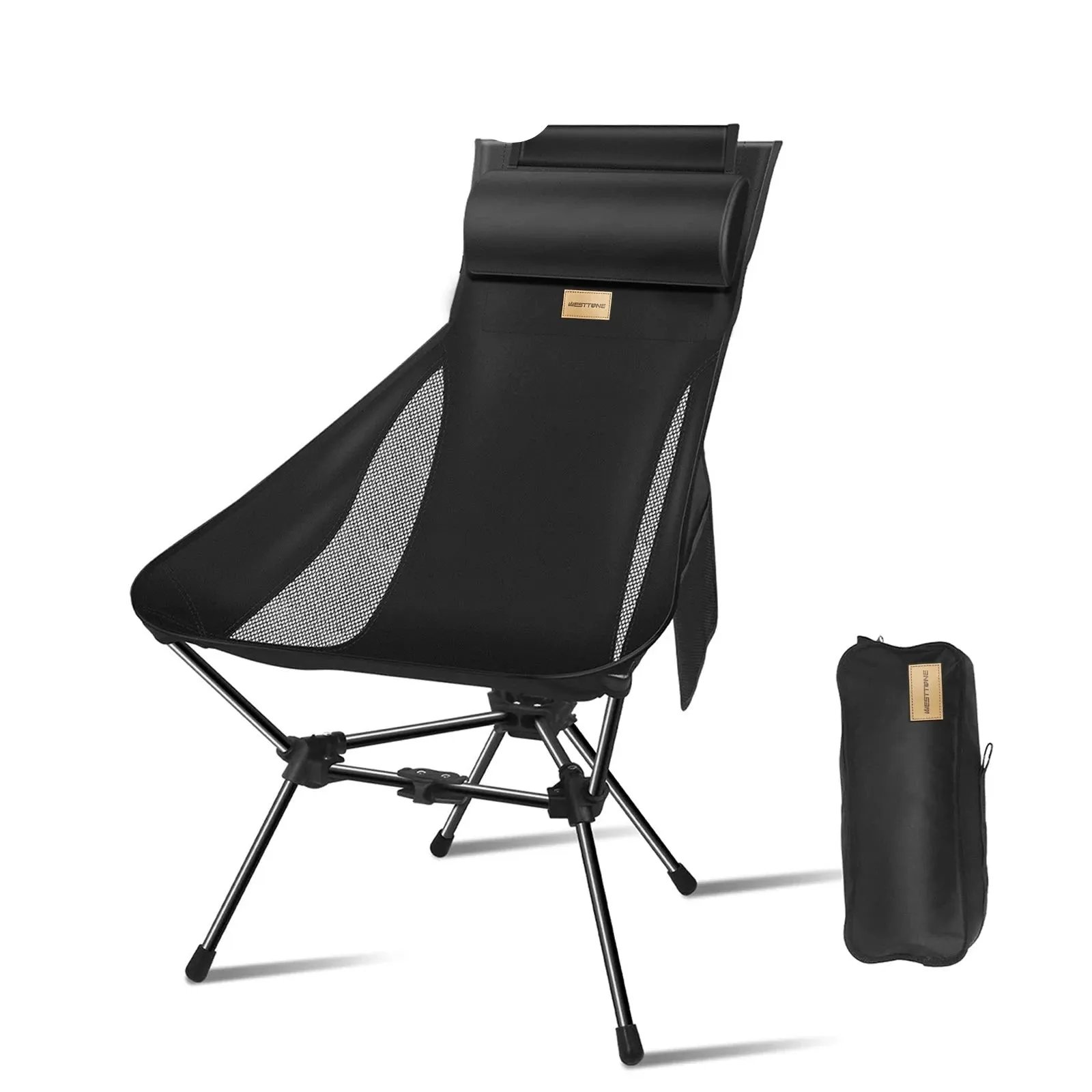 Lightweight Folding Camping Chair with Headrest and Storage Bag