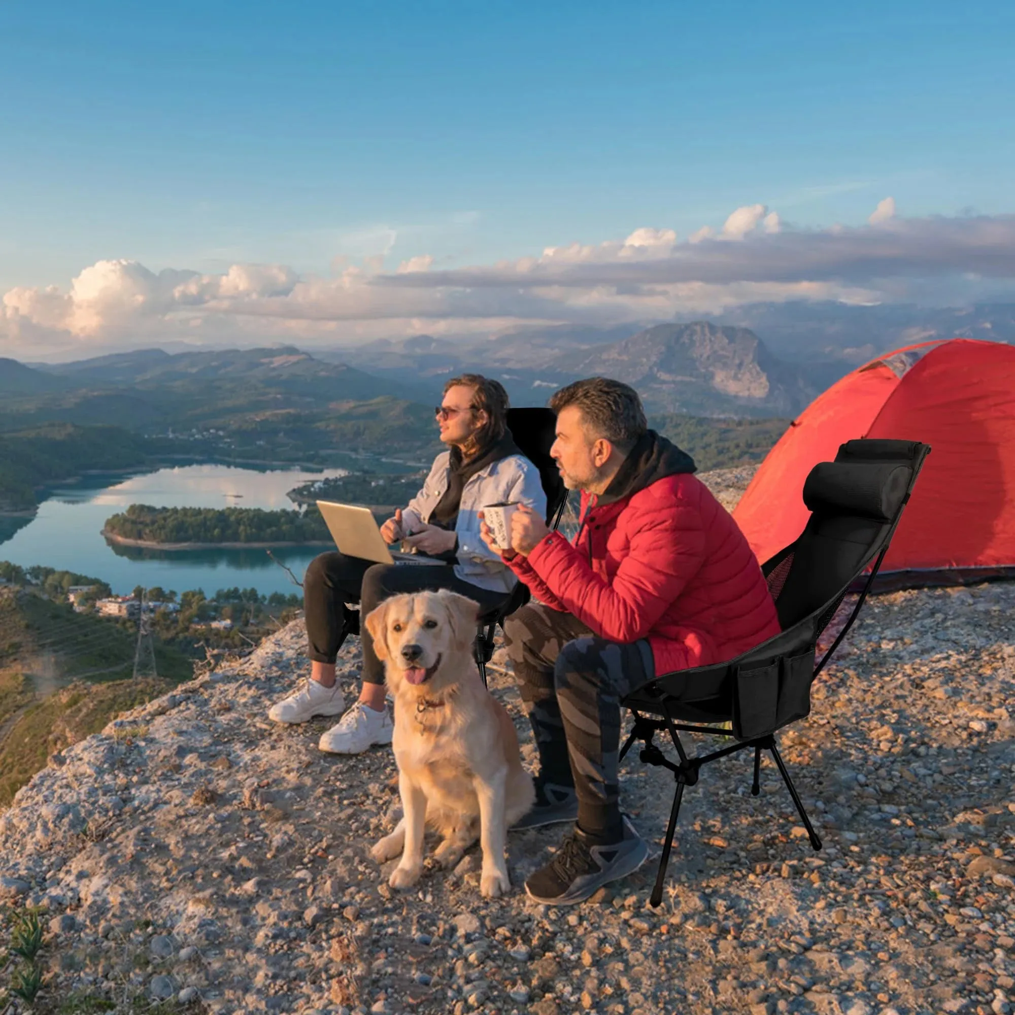 Lightweight Folding Camping Chair with Headrest and Storage Bag