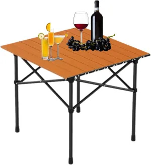 Lightweight Folding Camping Table, Portable Aluminum Table with Carry Bag, Perfect for Camping, Backpacking, Beach, and Outdoor Parties Wood Color 50×53×50cm/19.7×20.9×19.7in