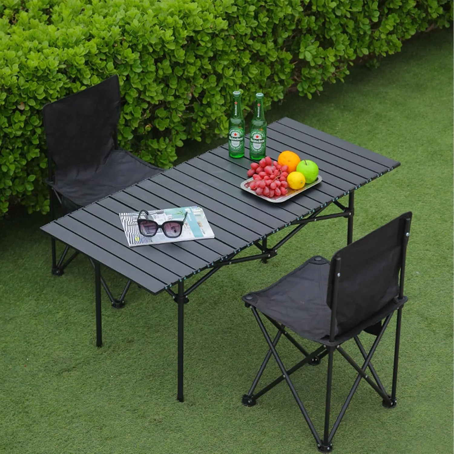 Lightweight Folding Camping Table, Portable Aluminum Table with Carry Bag, Perfect for Camping, Backpacking, Beach, and Outdoor Parties Wood Color 50×53×50cm/19.7×20.9×19.7in