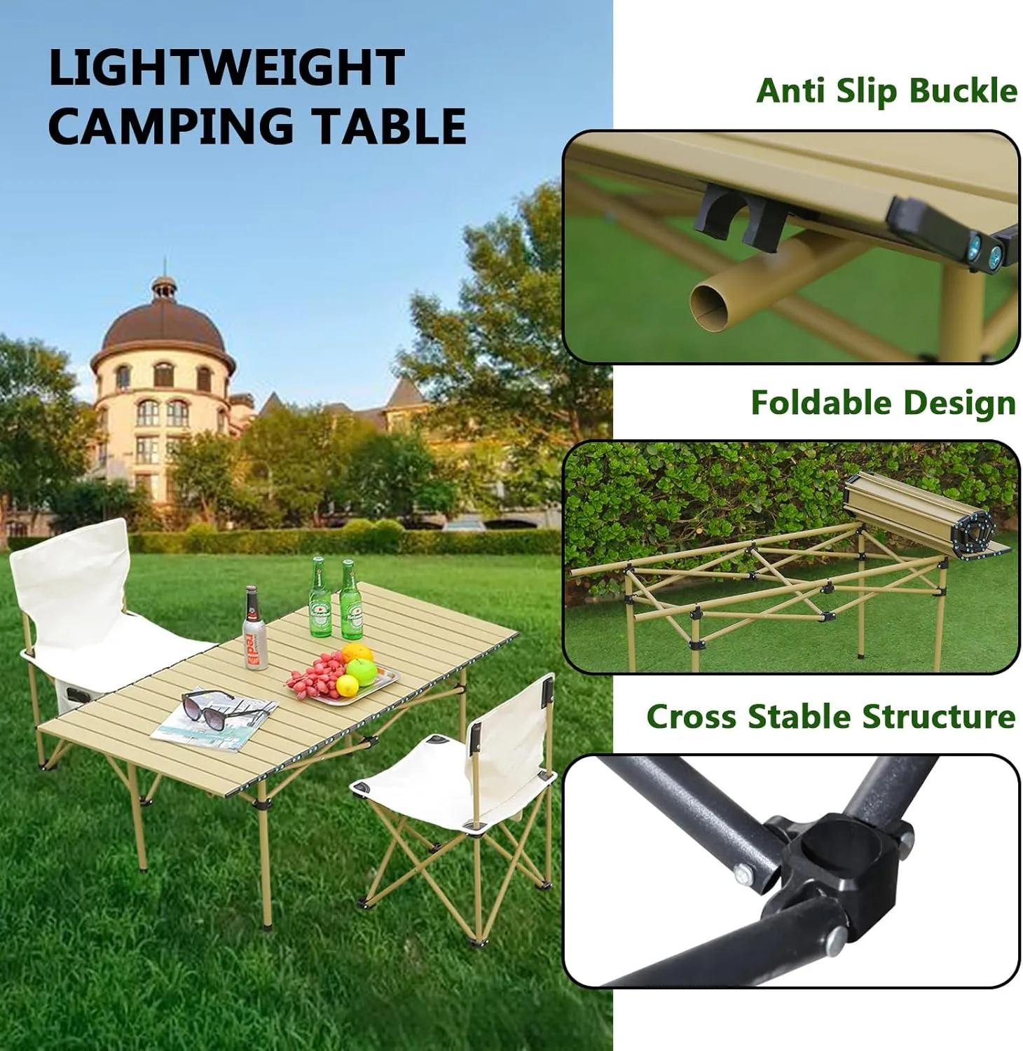 Lightweight Folding Camping Table, Portable Aluminum Table with Carry Bag, Perfect for Camping, Backpacking, Beach, and Outdoor Parties Wood Color 50×53×50cm/19.7×20.9×19.7in