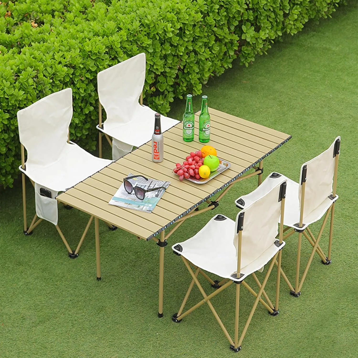 Lightweight Folding Camping Table, Portable Aluminum Table with Carry Bag, Perfect for Camping, Backpacking, Beach, and Outdoor Parties Wood Color 50×53×50cm/19.7×20.9×19.7in