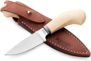 LionSTEEL WILLY Compact EDC Fixed Blade Knife, Solid Handle Construction, Titanium Guard, M390 Steel Blade, Made in Italy