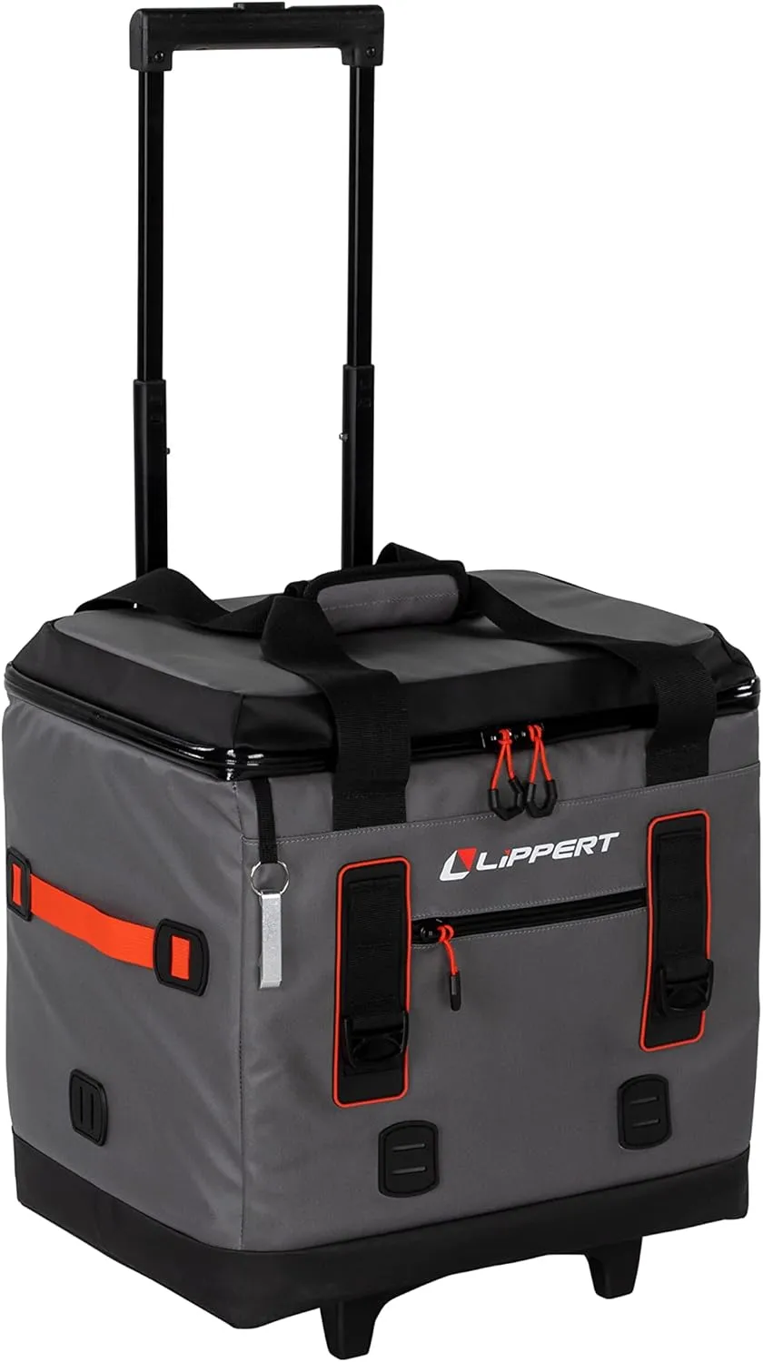 Lippert Adventure Pro 40-Can Soft Insulated Wheeled Cooler Bag, Up to 30 lbs. of Ice, 37 Quarts of Water, 14" x 17" x 19" Wide Mouth Opening, Adjustable Handle - 2021099917