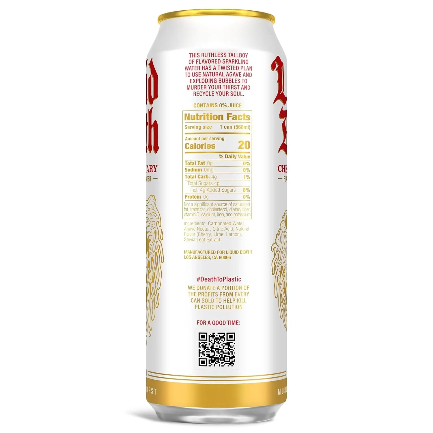 Liquid Death, Cherry Obituary, Cherry-Flavored Sparkling Water, 8-Pack (19.2oz Cans), Low Calorie & No Artificial Sweeteners