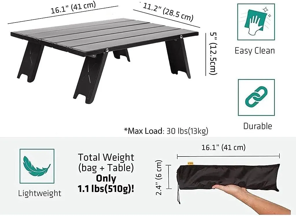 LJYT Portable Folding Picnic Camping Table,Personal Beach Table for Sand,Roll up Top Carry Bag for Hiking, Beach