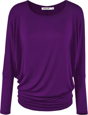 Lock and Love Women's Casual Flowy Draped Long Sleeve Batwing Dolman Top – Soft & Comfortable Loose Fit Pullover
