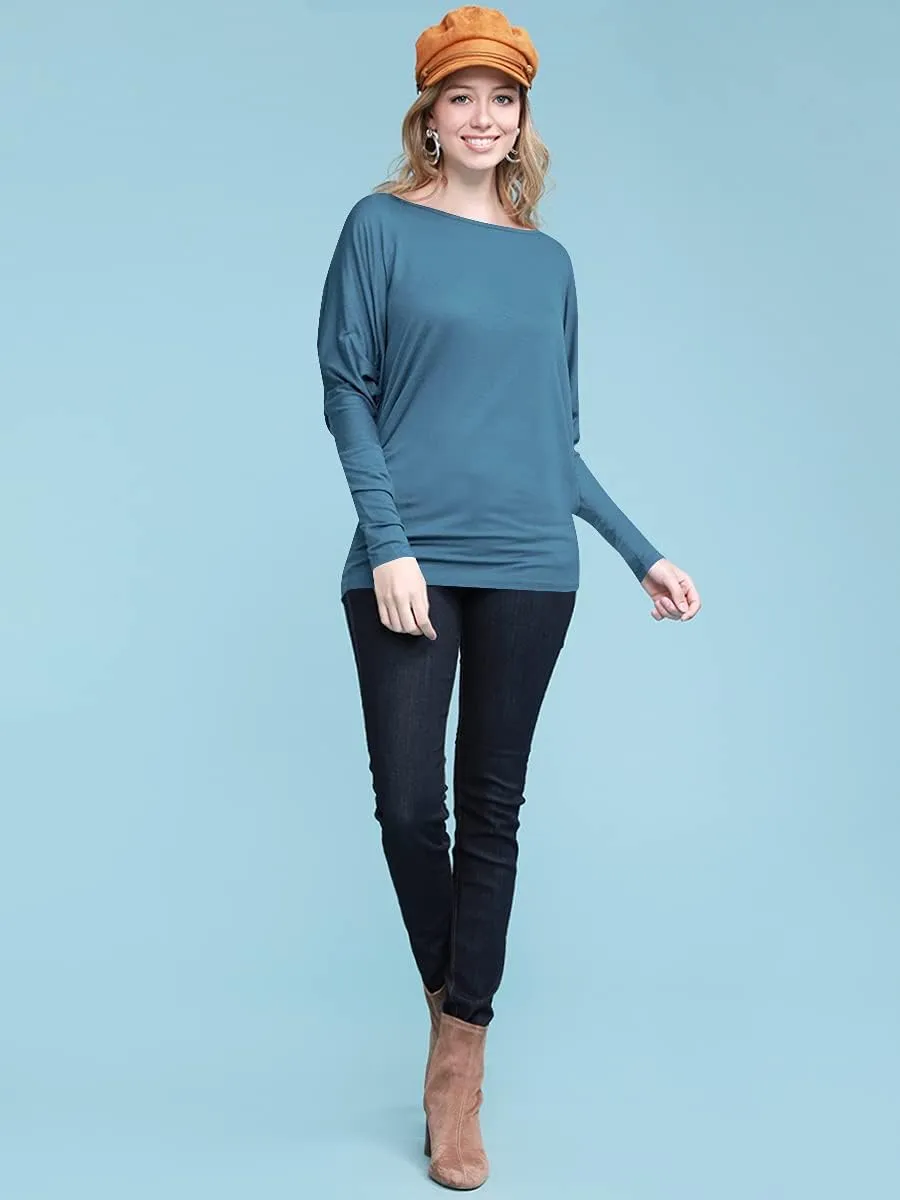 Lock and Love Women's Casual Flowy Draped Long Sleeve Batwing Dolman Top – Soft & Comfortable Loose Fit Pullover