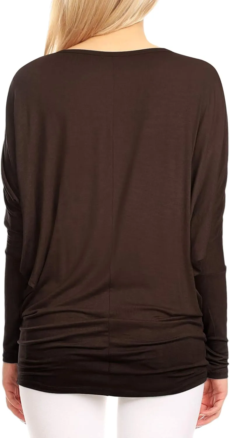 Lock and Love Women's Casual Flowy Draped Long Sleeve Batwing Dolman Top – Soft & Comfortable Loose Fit Pullover