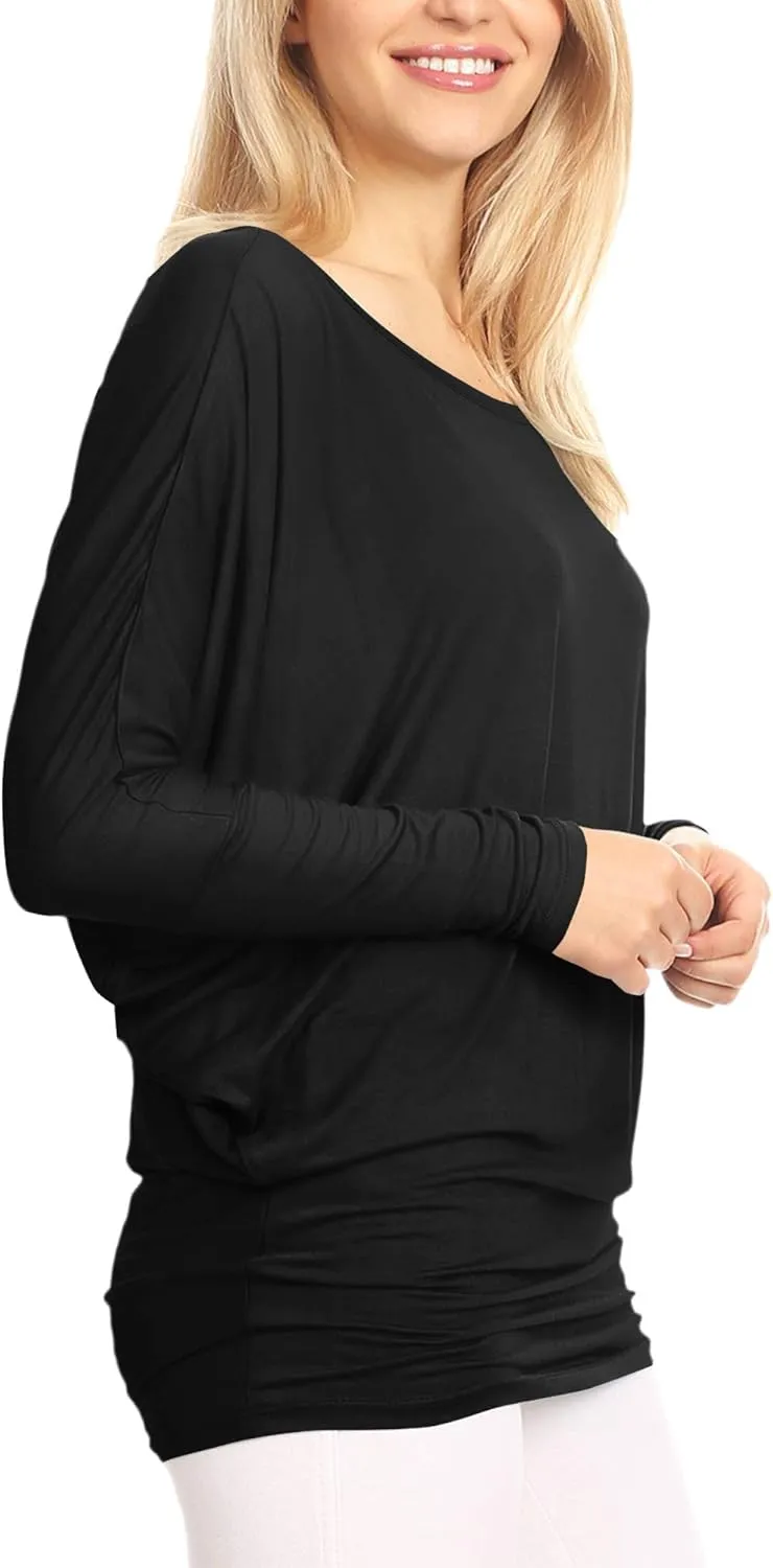 Lock and Love Women's Casual Flowy Draped Long Sleeve Batwing Dolman Top – Soft & Comfortable Loose Fit Pullover